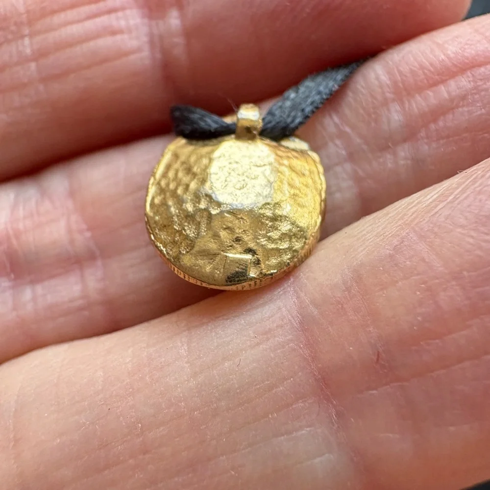 necklace pendant sun marcasite gold square mini ribbon cord handmade vintage